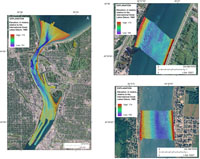 Thumbail image for Figure 6, color-shaded relief image of bathymetry collected by the USGS within the St. Clair River, and link to larger image.