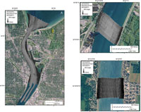 Thumbail image for Figure 7, map showing acoustic backscatter collected by the USGS within the St. Clair River, and link to larger image.