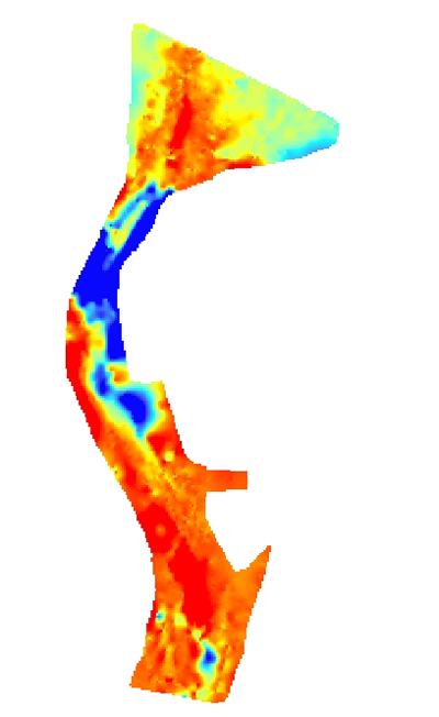 Image displaying the thickness of Quaternary undifferentiated deposits within the St. Clair River
