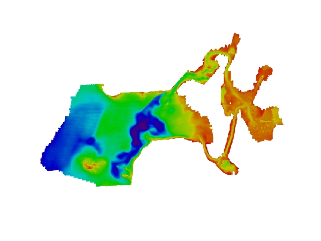 Color-shaded relief JPEG image of interferometric sonar data collected by the USGS within Red Brook Harbor, MA, 2009