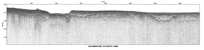 Figure 9:  Seismic profile collected with a Knudsen Engineering Limited (KEL) Chirp 3202 dual frequency (3.5 and 200 kHz) seismic system (Knudsen Engineering, 2010).