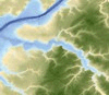 Thumbnail GIF image of the color-hillshade relief image of the Corsica River Estuary area - geographic coordinate system.