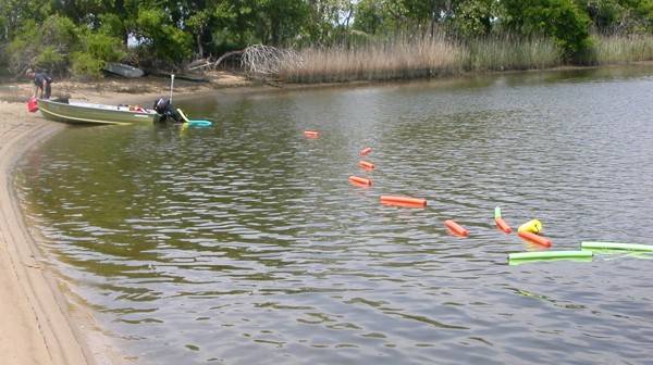 Figure 2, photograph of CRP streamer deployed behind the survey boat.