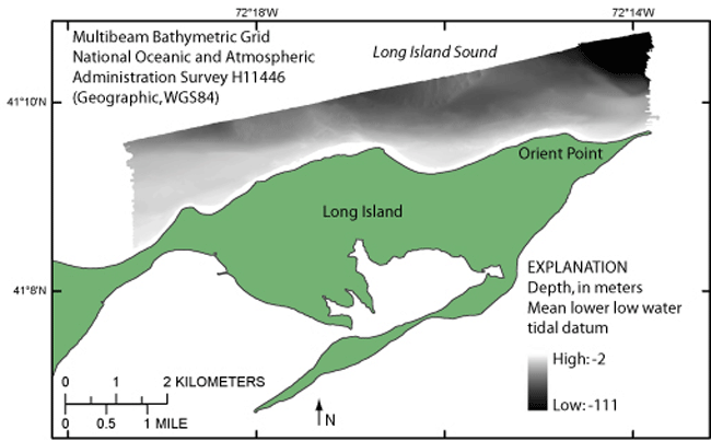 Thumbnail image showing the 2-m gridded bathymetry collected during NOAA survey H11446 in Geographic