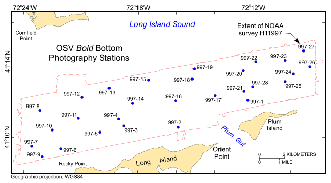 Thumbnail image showing location and extent of bottom photo locations offshore in eastern Long Island Sound