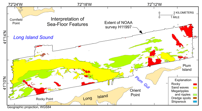 Figure 11. A map of the interpretations of the sea floor in the study area.