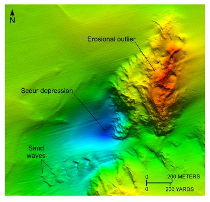 Figure 17. A bathymetric image of an erosional outlier in the study area.