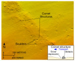 Thumbnail image of figure 15 and link to larger figure. A bathymetric image of boulders in the study area.