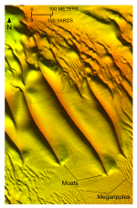 Thumbnail image of figure 21 and link to larger figure. A bathymetric image of sand waves in the study area.