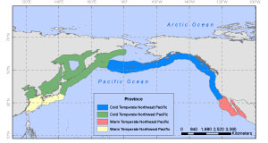 Thumbail image for Figure 3, map of marine provinces used in the report, and link to full-sized figure.