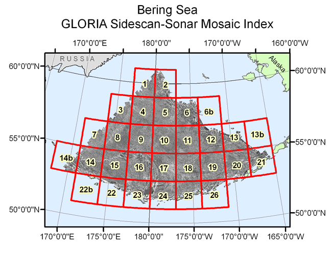 U.S. EEZ Bering Sea area GLORIA mosaic index map.