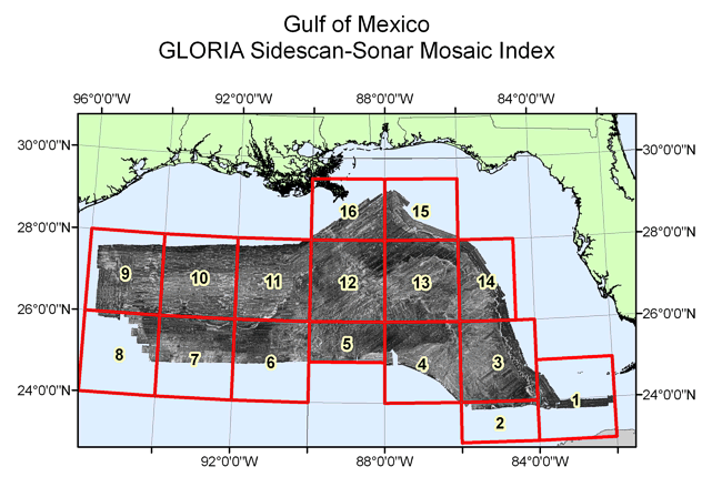 U.S. EEZ Gulf of Mexico area GLORIA mosaic index map.