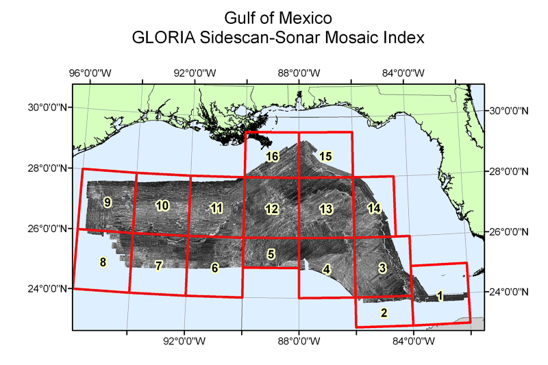 U.S. EEZ Gulf of Mexico area GLORIA mosaic sidescan-sonar mosaic index map.