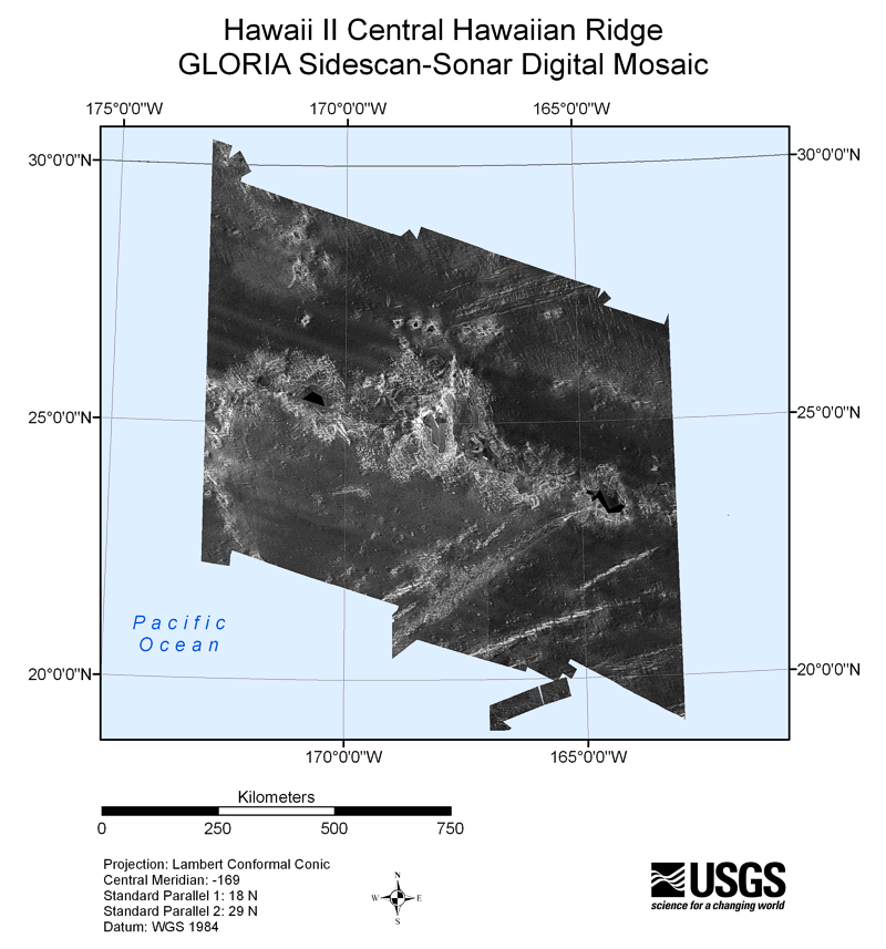 U.S. EEZ Hawaii II Central Hawaiian Ridge area GLORIA mosaic.