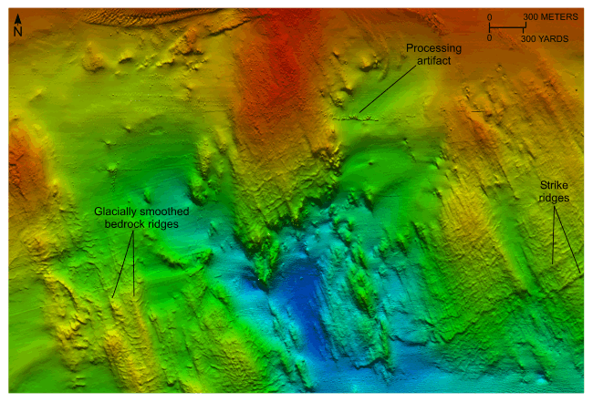 Figure 13. A detailed bathymetric image of exposed bedrock.
