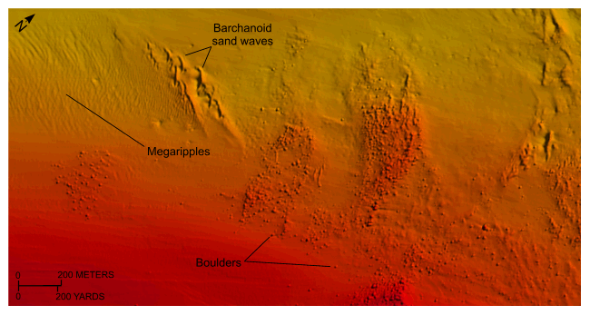 Figure 15. A detailed bathymetry map showing bouldery areas near Rocky Point.