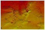 Thumbnail image of figure 14 and link to larger figure. A detailed bathymetric map of bedrock outcrops off Black Point.