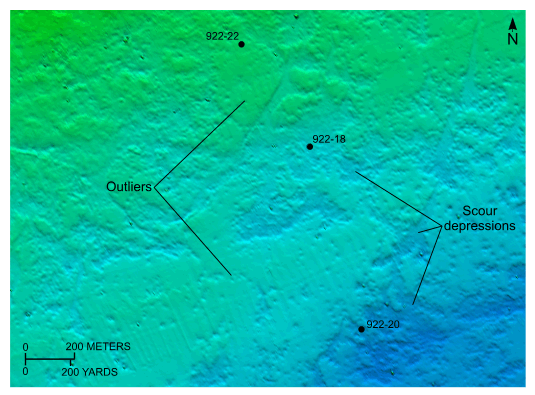 Figure 25. An image of bathymetric data showing scour in the northwest.