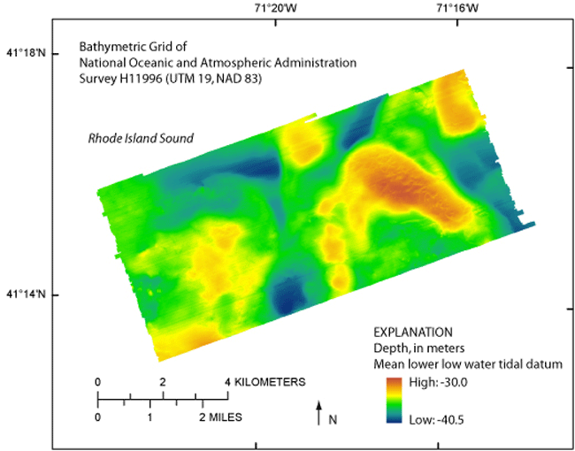 Thumbnail image showing the 2-m gridded bathymetry collected during NOAA survey H11996 in UTM Zone 19, NAD83