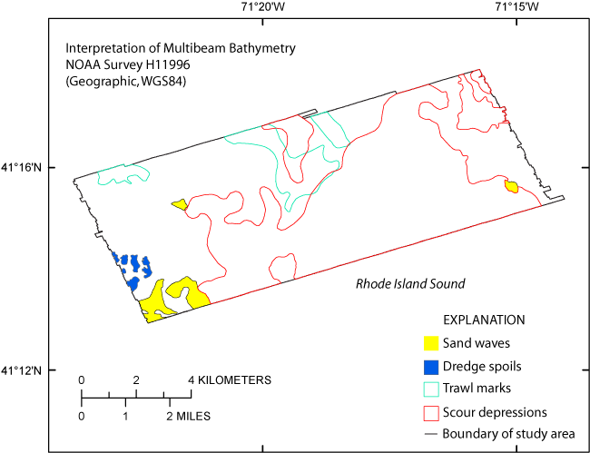 Figure 12. A map showing the interpretations of bathymetry data.