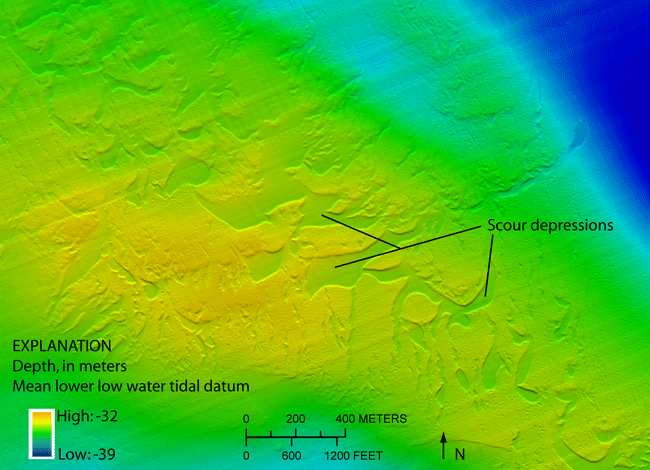 Figure 13. An image of bathymetry showing scour depressions.