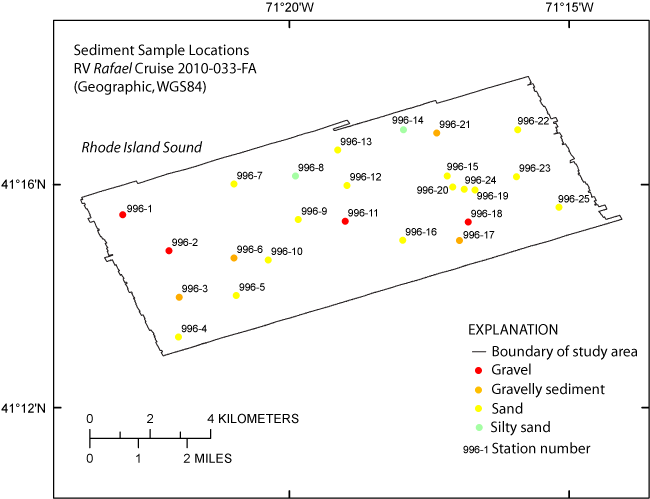Figure 17. Map showing sediment sample locations in the study area.
