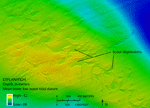 Thumbnail image of figure 13 and link to larger figure. An image of bathymetry showing scour depressions.
