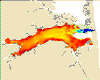 Thumbnail GIF image of the color bathymetry of Indian River Bay.