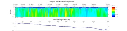 EarthImager thumbnail JPEG image of line 4 resistivity and temperature profile using a continuous water conductivity file.