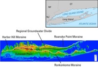 Thumbnail image for figure 1, map of Long Island, New York indicating glacial features and link to larger image.