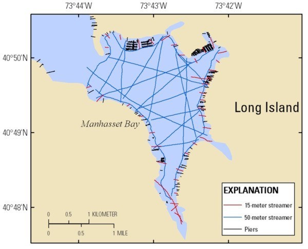 Trackline map of processed CRP lines collected in Manhasset Bay in May 2008. 
