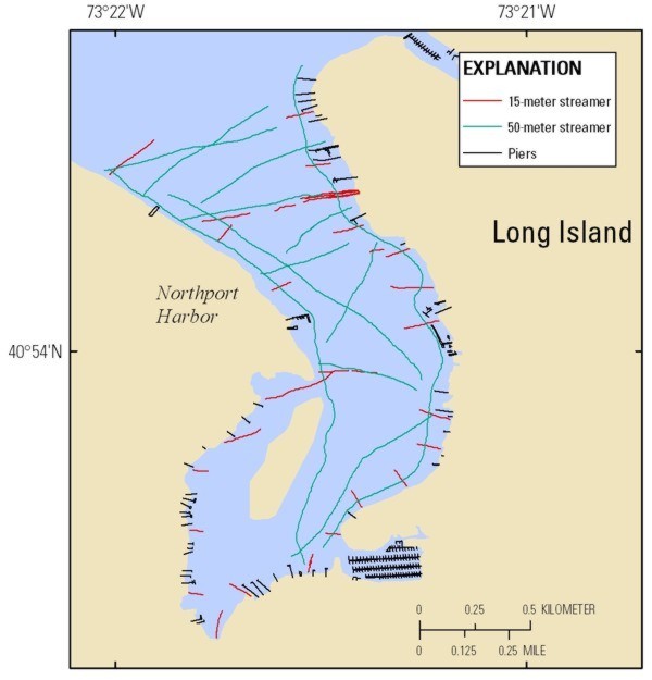 Trackline map of processed CRP lines collected in Northport Harbor in May 2008. 