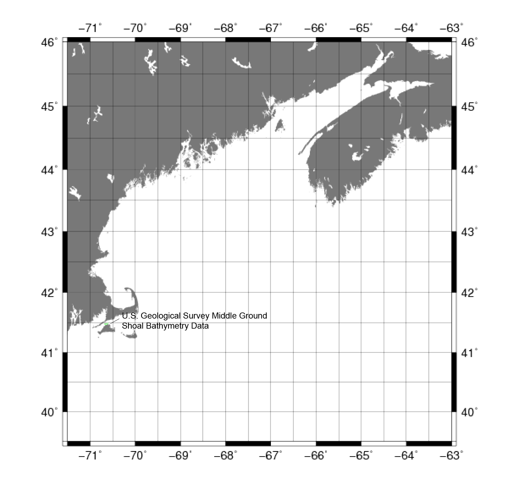 thumbnail image and link to larger image of a map showing usgs middle ground shoal bathymetry data