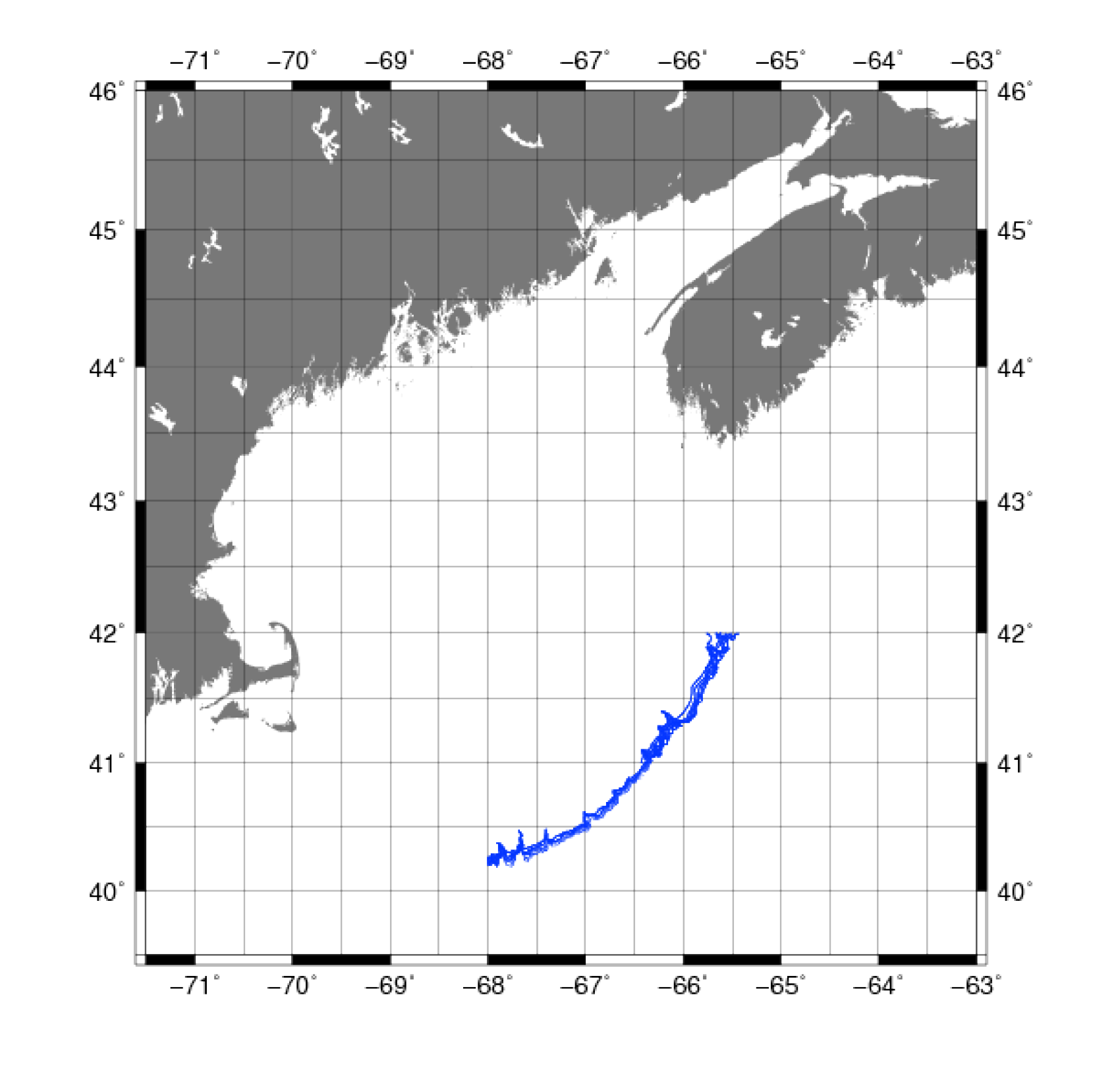 thumbnail image and link to larger image of a map showing national ocean service office of coast survey bathymetric and fishing charts