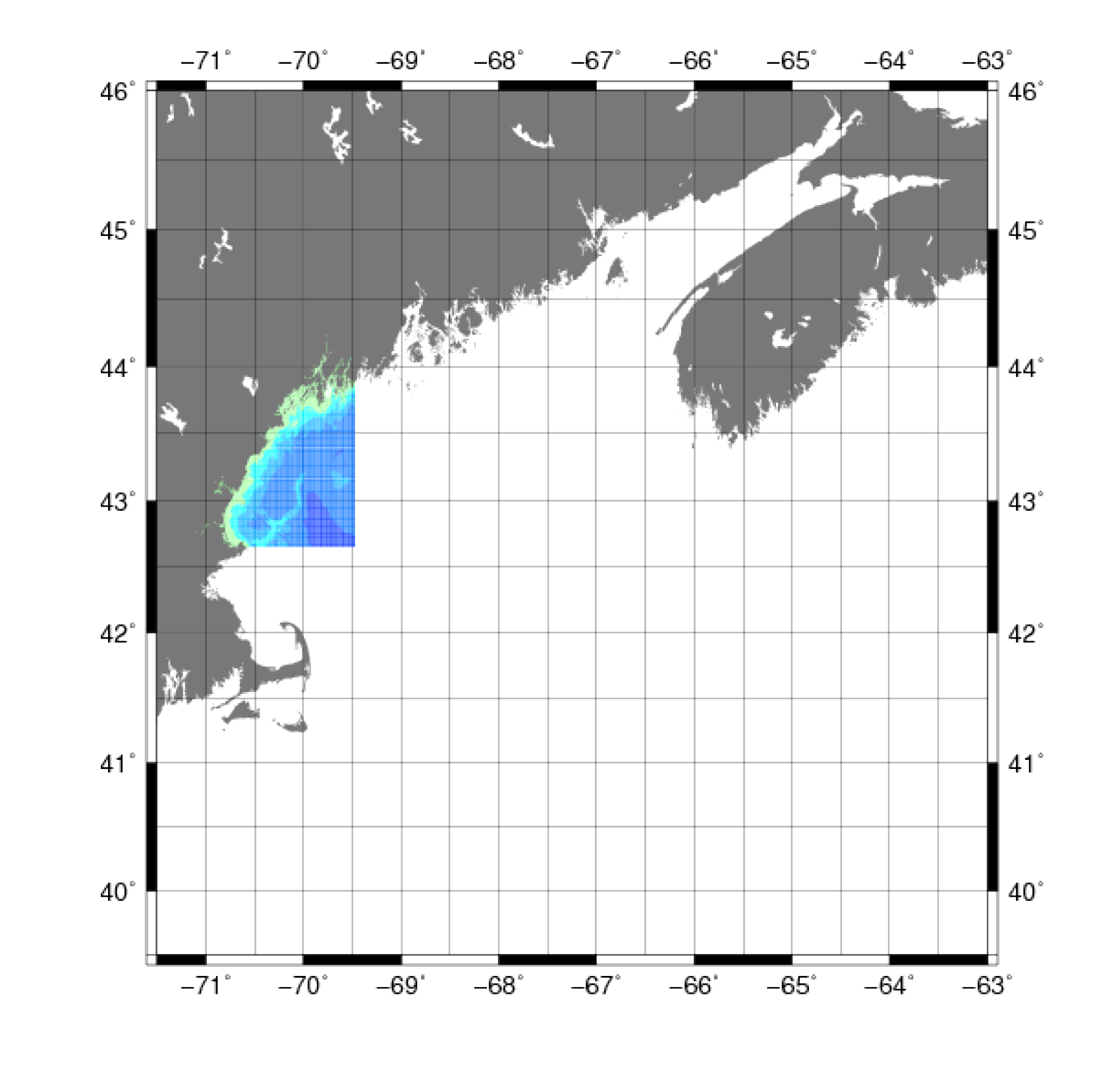 thumbnail image and link to larger image of a map showing data used in the construction of the digital bathymetry grid
