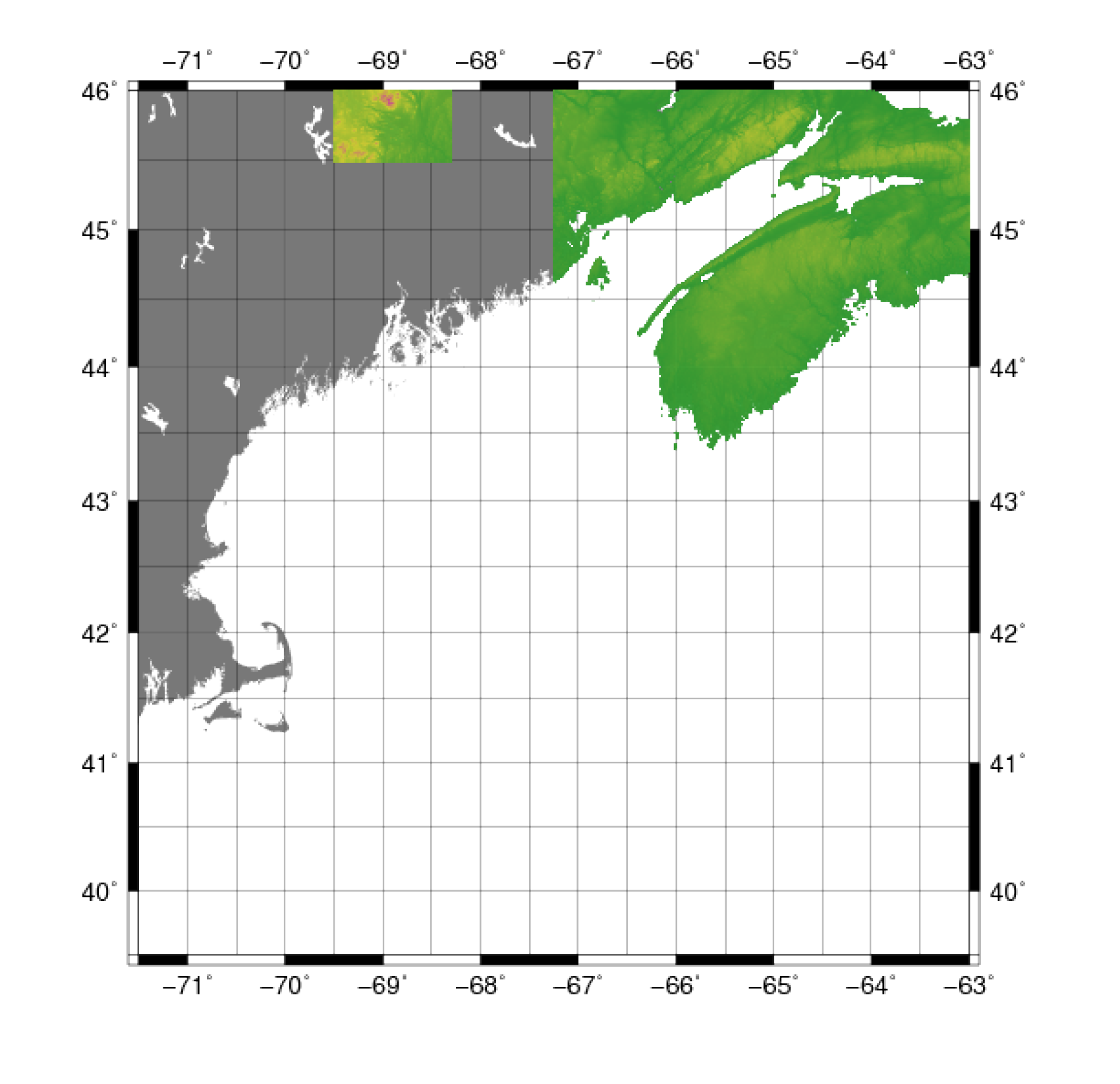 thumbnail image and link to larger image of a map showing shuttle radar mission topography