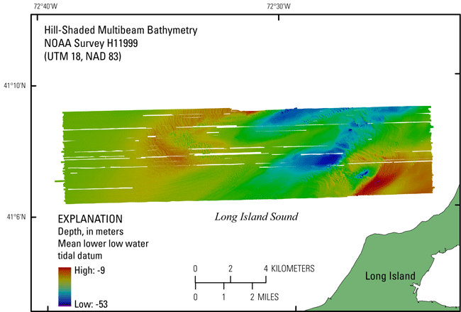Thumbnail image of the GeoTIFF showing the 2-m color hill-shaded bathymetry collected during NOAA survey H11999 in UTM Zone 18