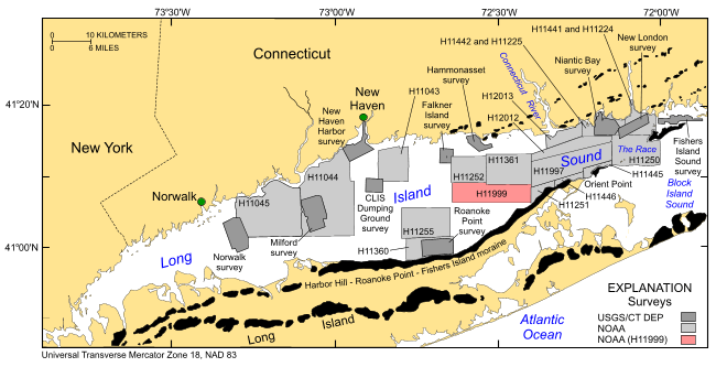 Figure 1. A map showing the Long Island Sound study area in relation to other study areas conducted in this region.