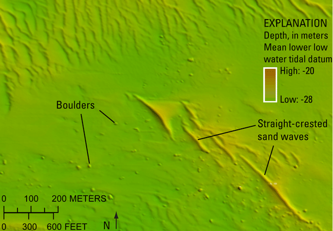 Figure 22. Bathymetry image of boulders and sand waves in the study area.