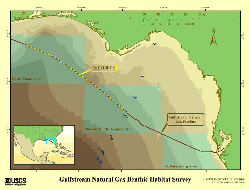 Map showing the proposed Gulfstream Natural Gas Pipeline.