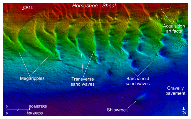 Figure 23. An image of bathymetric data showing the southern flank of Horseshoe Shoal.