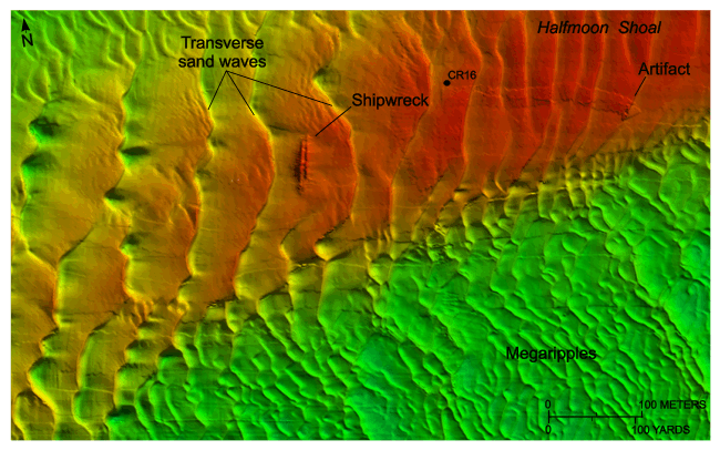 Figure 25. An image of bathymetric data showing sand waves on Halfmoon Shoal.