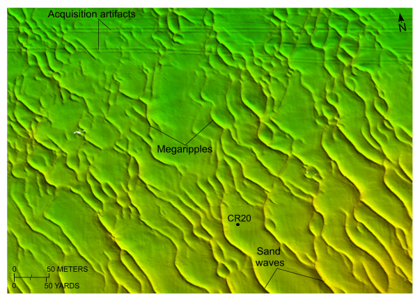 Figure 28. Image of bathymetric data showing megaripples in the southeastern part of the study area.