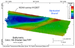 Thumbnail image of figure 18 and link to larger figure. A map showing the bathymetry of the study area.