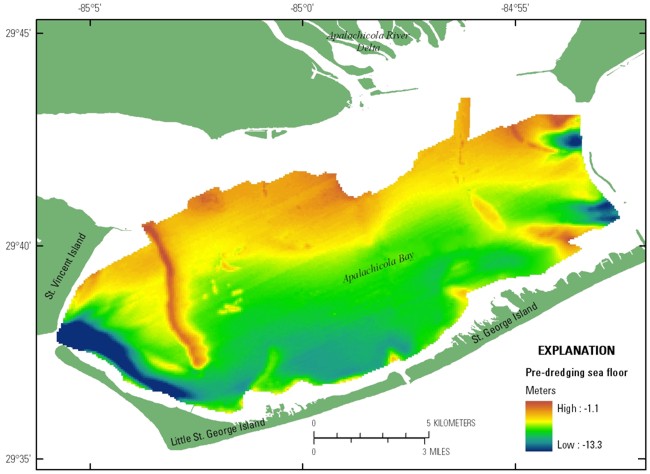Figure 4, map showing the sea-floor surface prior to dredging.