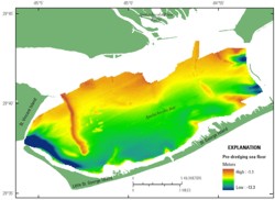 Thumbnail image for Figure 4, map showing the sea-floor surface prior to dredging, and link to larger image.