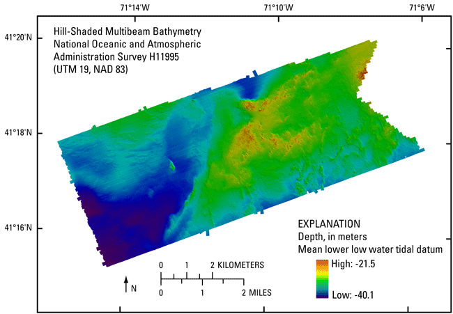 Thumbnail image of the GeoTIFF showing the 2-m color hill-shaded bathymetry collected during NOAA survey H11995 in UTM Zone 19