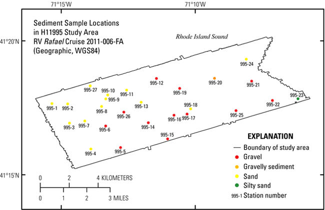 Figure 17. Map of the locations of sediment samples taken in the study area.