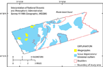 Thumbnail image of figure 13 and link to larger figure. A map showing areas of the sea floor interpreted to be megaripples, scour depressions and erosional outliers, and boulders.