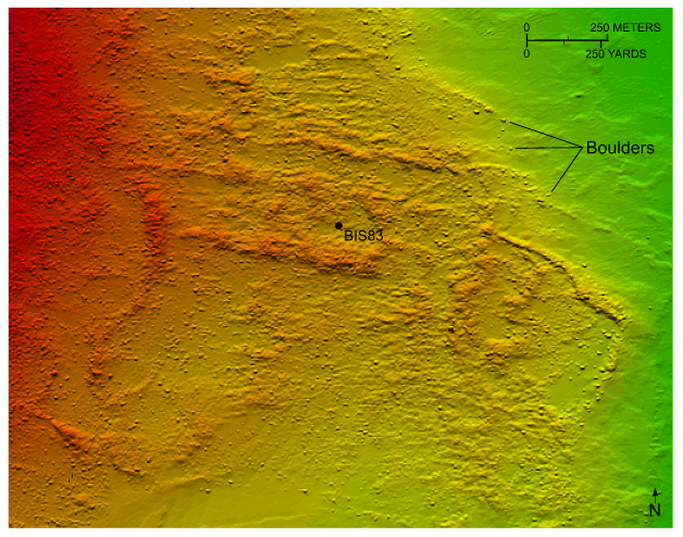 Figure 19. A detailed image of the study area bathymetry showing a bouldery sea floor.